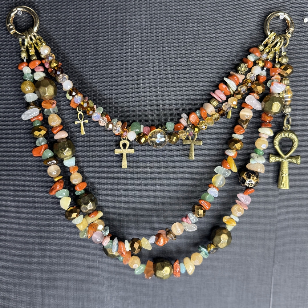 Multicolor Beaded Necklace with Ankh Charms